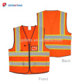 Neon Orange High Visibility Reflective Safety Vest with Pockets and Zipper Double Horizontal Reflective Strips ANSI/ISEA